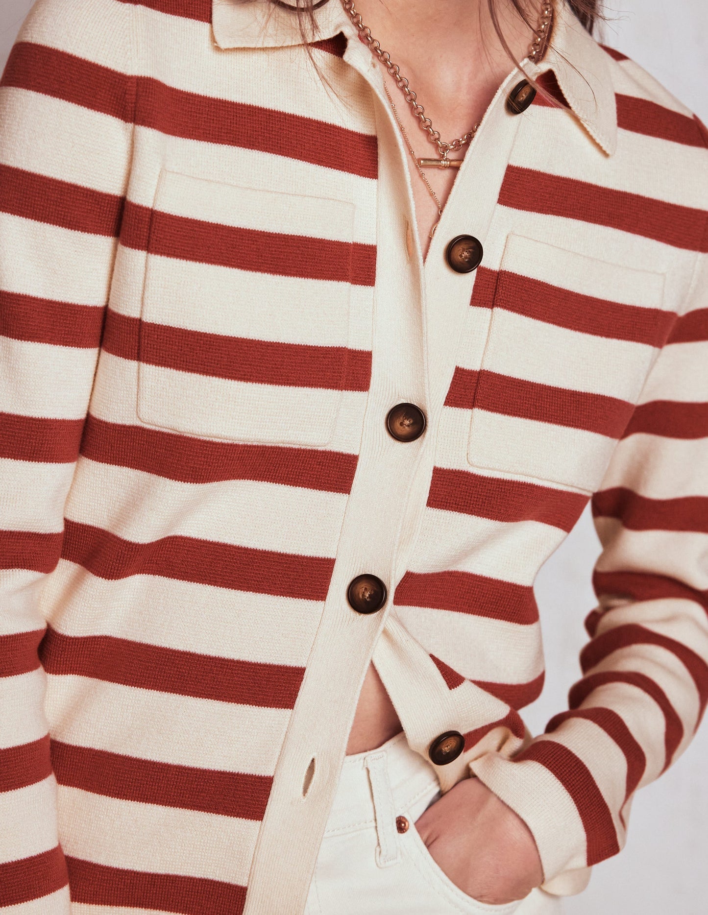 Boden Astrid Knitted Shirt - Warm Ivory, Terracotta