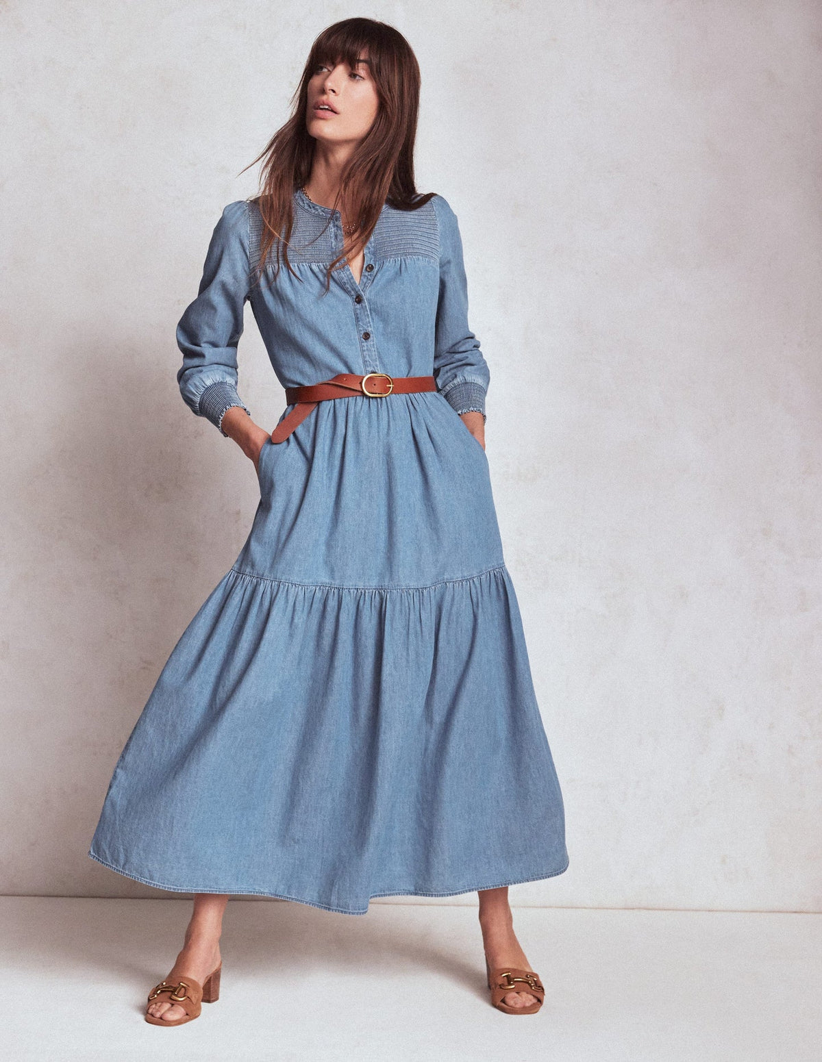 Boden Cecily Denim Midi Dress - Light Vintage Denim