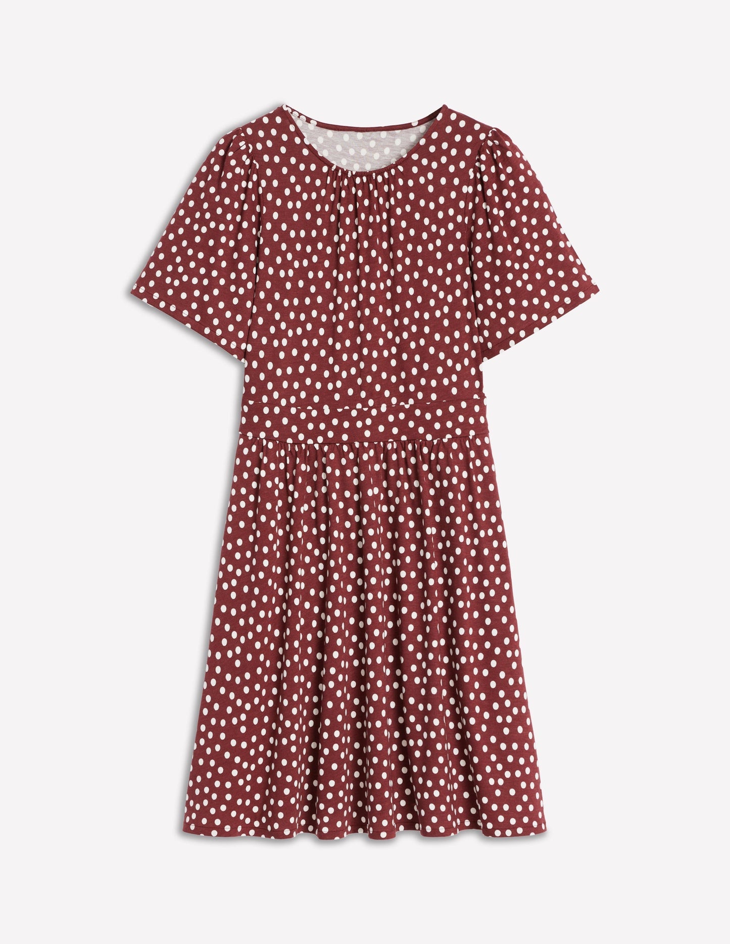 Boden Louisa Short Jersey Dress - Chestnut, Painted Dot