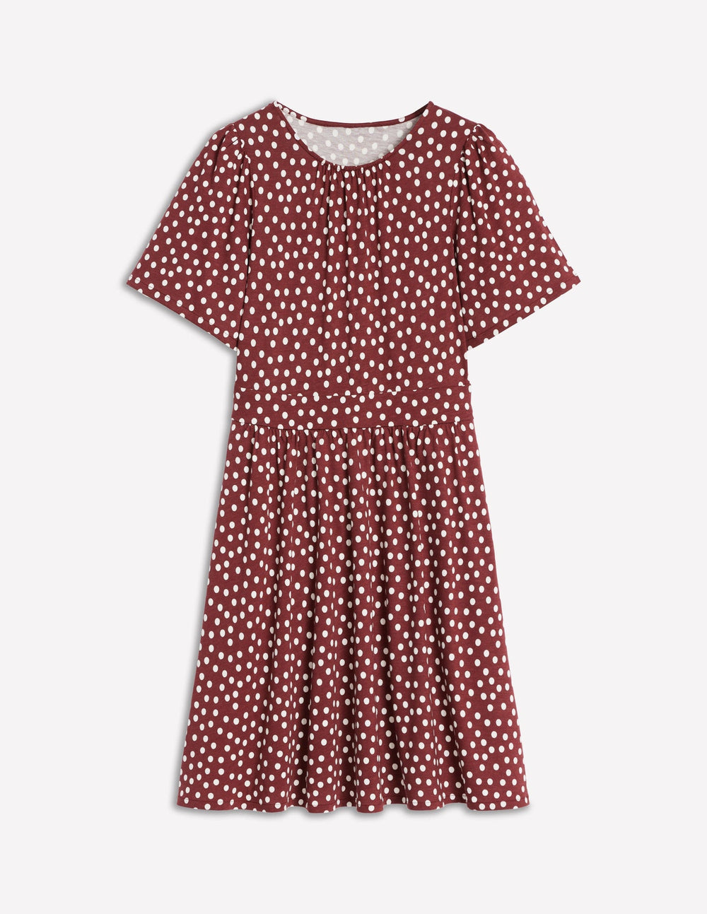 Boden Louisa Short Jersey Dress - Chestnut, Painted Dot