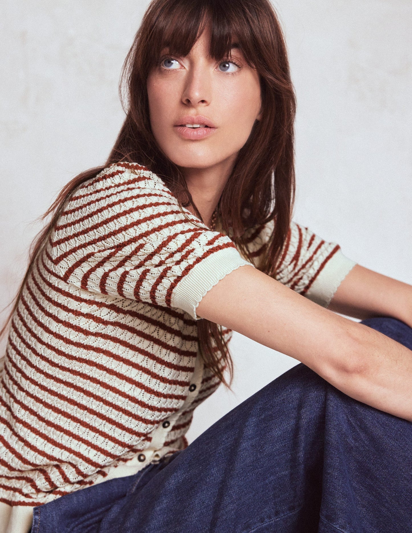 Boden Dot Pointelle Cardigan - Warm Ivory/ Red