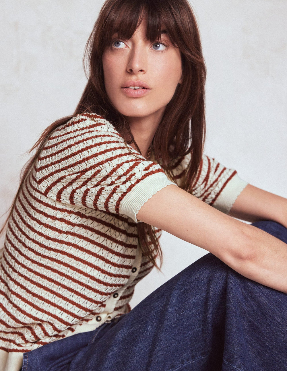 Boden Dot Pointelle Cardigan - Warm Ivory/ Red