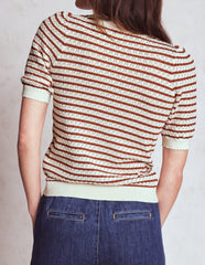Boden Dot Pointelle Cardigan - Warm Ivory/ Red