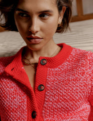Boden Libby Knitted Jacket - Pink Ribbon/ Poppy Red