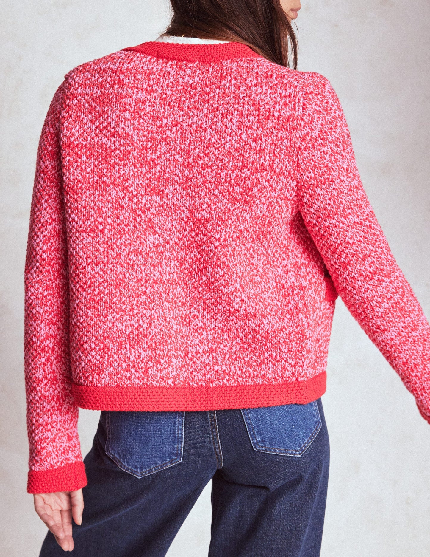 Boden Libby Knitted Jacket - Pink Ribbon/ Poppy Red