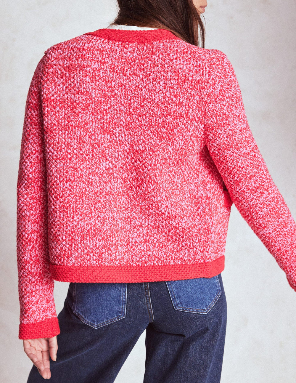 Boden Libby Knitted Jacket - Pink Ribbon/ Poppy Red