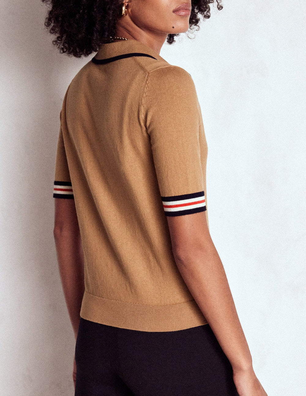Boden Cotton Henley T-shirt - Camel Melange