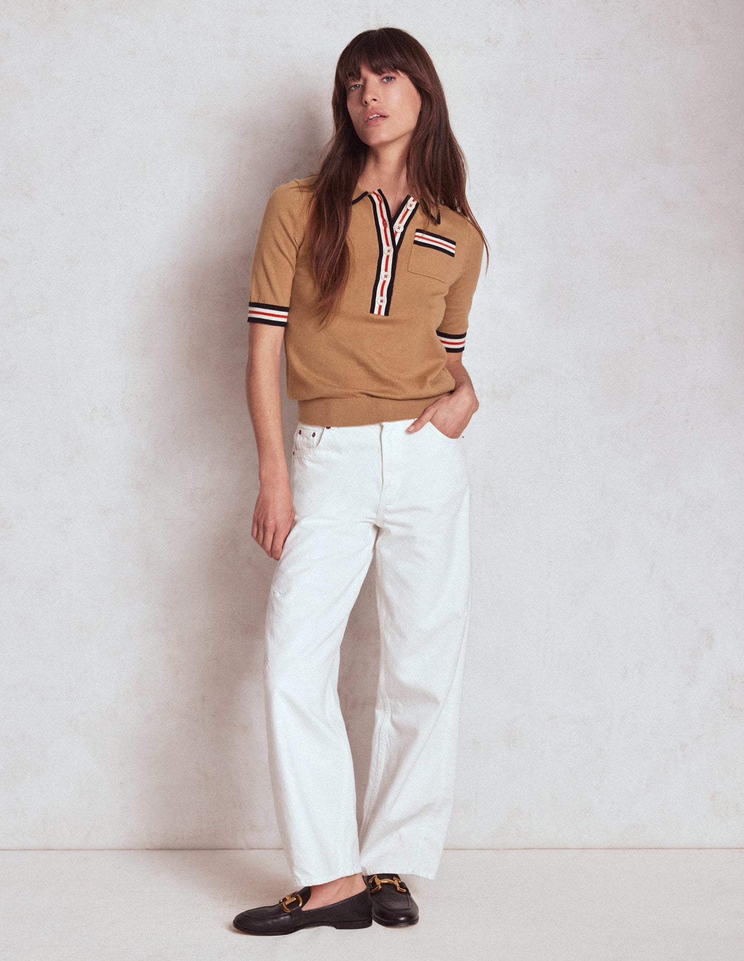 Boden Cotton Henley T-shirt - Camel Melange