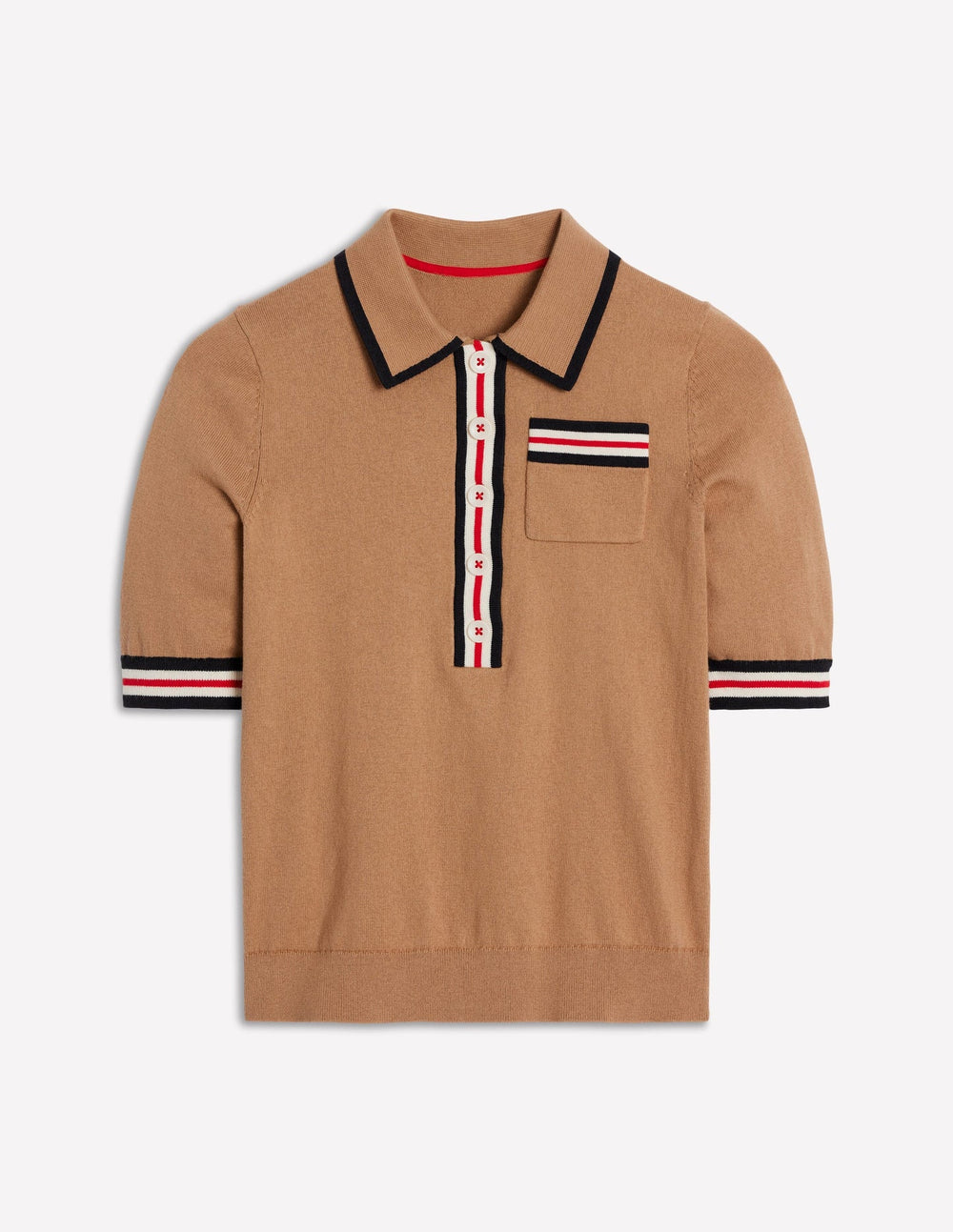 Boden Cotton Henley T-shirt - Camel Melange