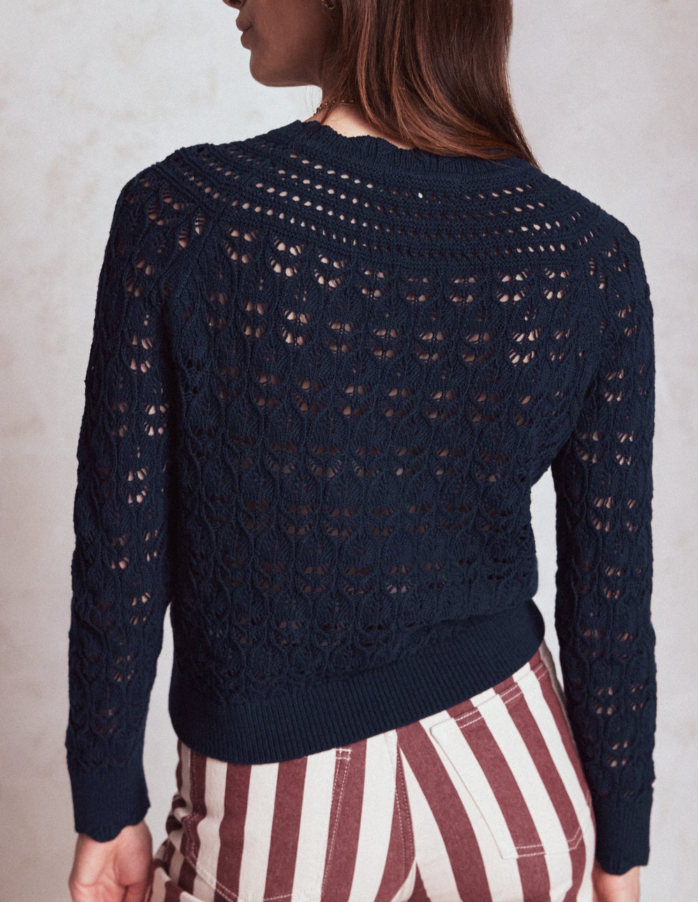 Boden Crochet Mix Stitch Sweater - Navy