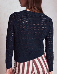 Boden Crochet Mix Stitch Sweater - Navy