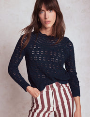 Boden Crochet Mix Stitch Sweater - Navy