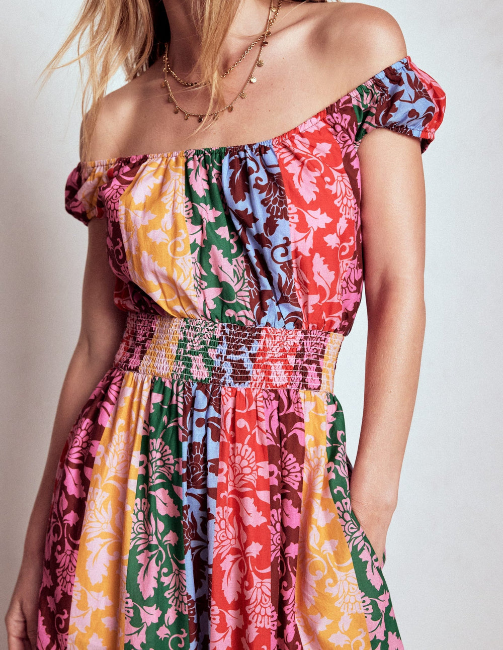 Boden Scoop Cotton Tiered Dress - Multi, Ornate Vine