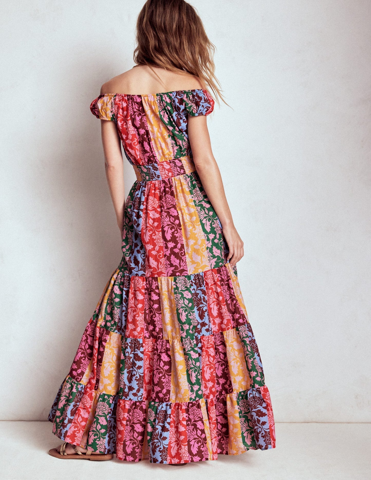 Boden Scoop Cotton Tiered Dress - Multi, Ornate Vine