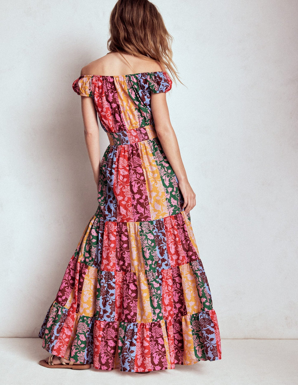 Boden Scoop Cotton Tiered Dress - Multi, Ornate Vine