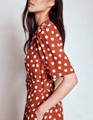 Boden Kate Puff Sleeve Belted Dress - Brown, Painted Dot
