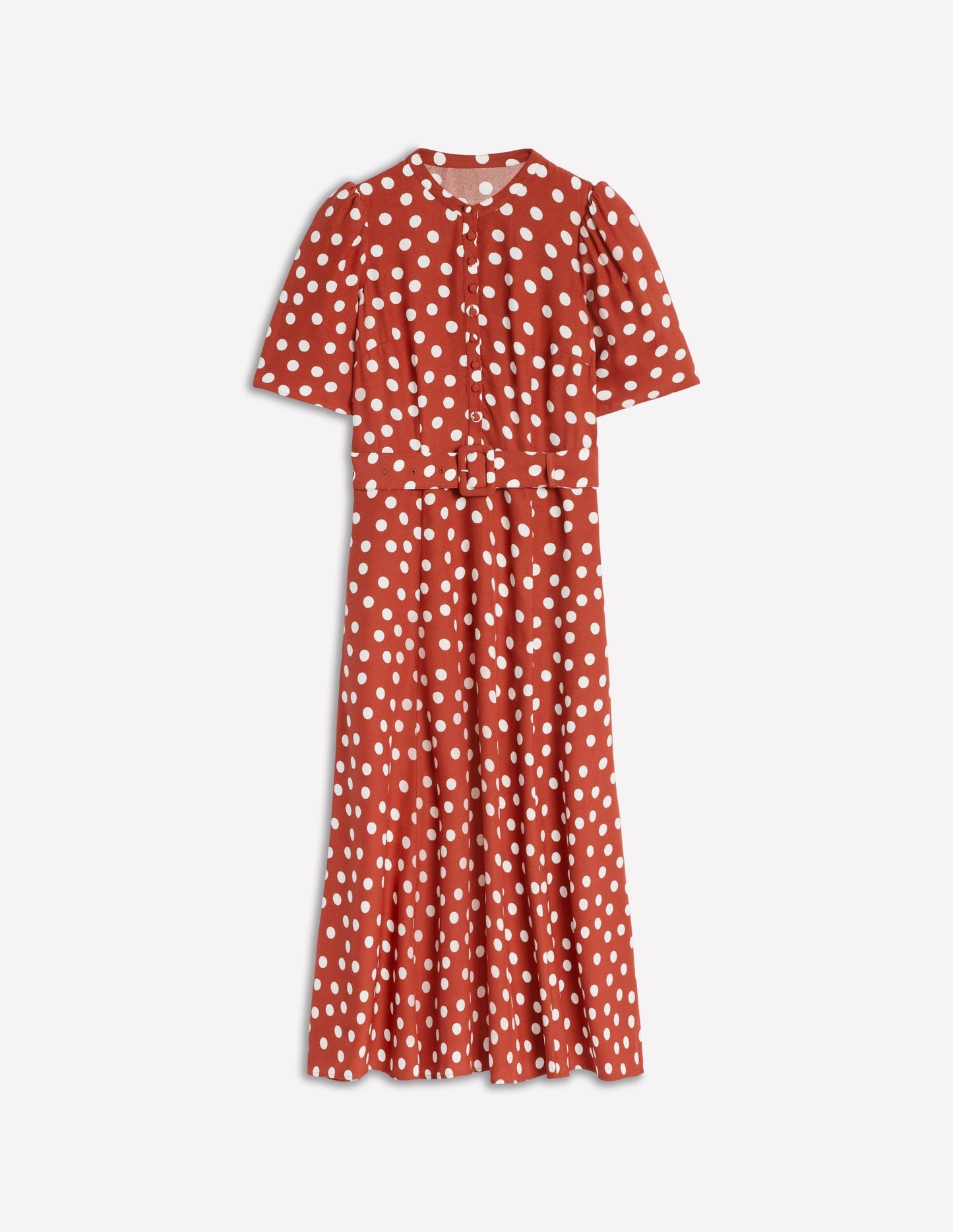 Boden Kate Puff Sleeve Belted Dress - Brown, Painted Dot