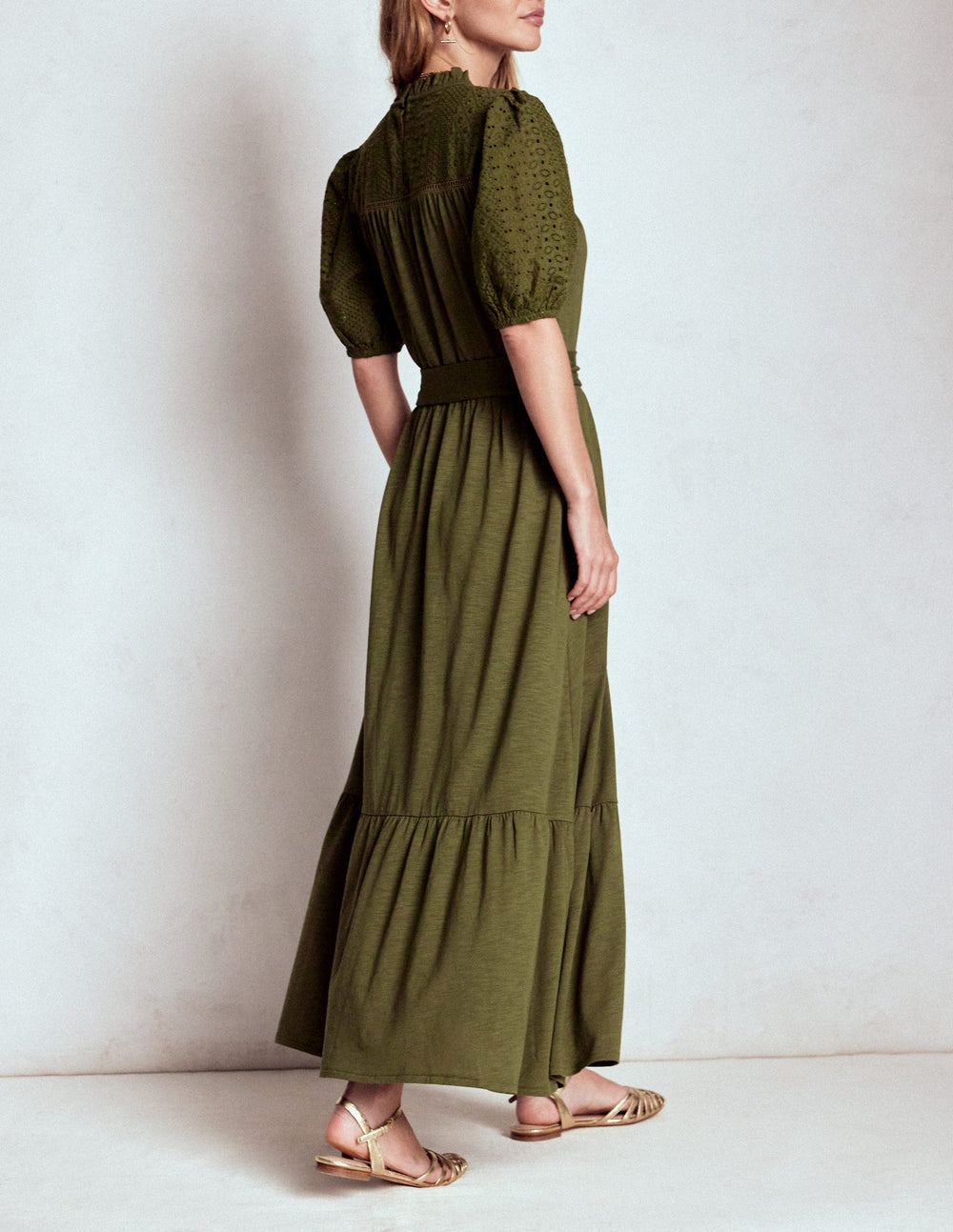 Boden Lorelei Broderie Jersey Dress - Woodland Green