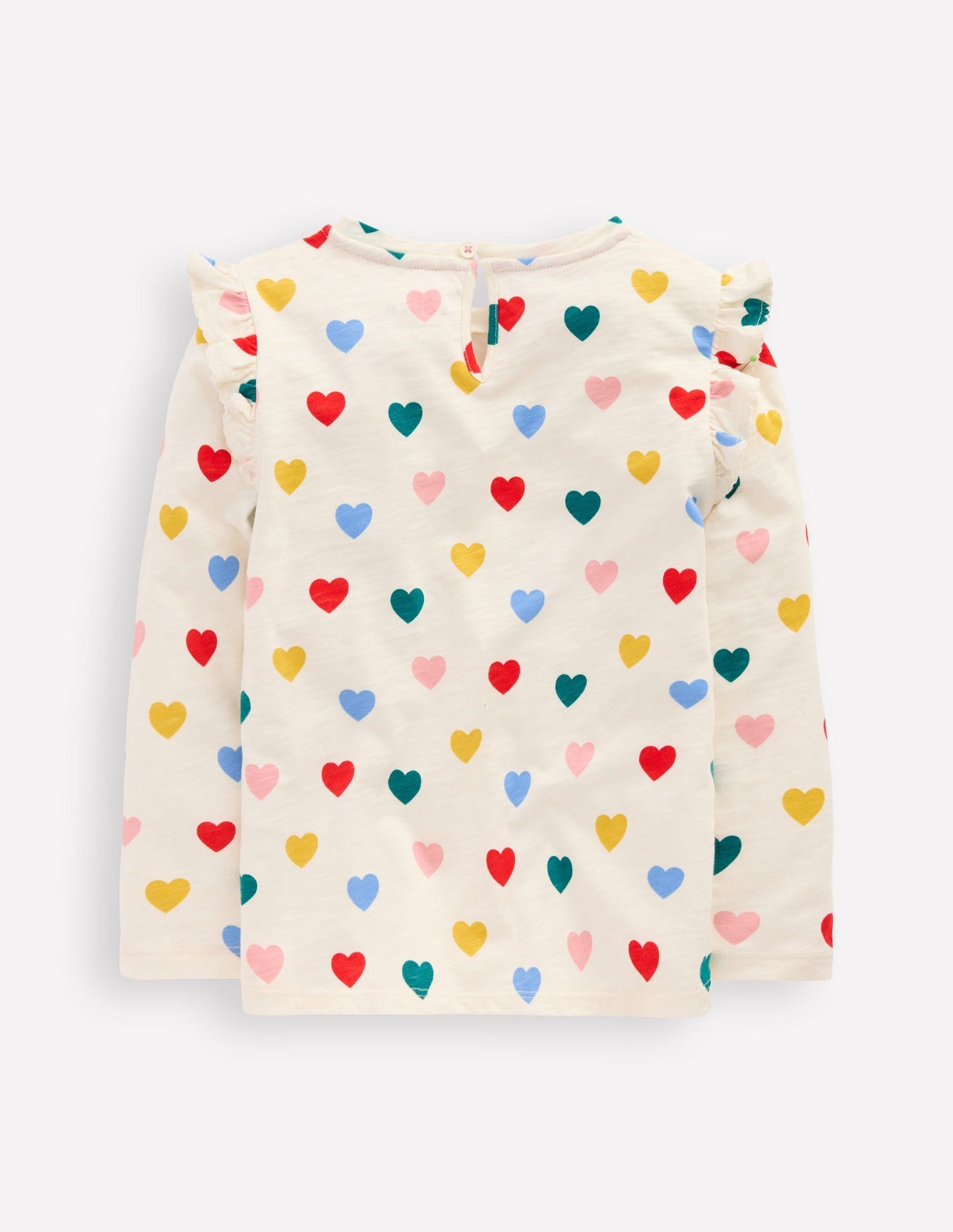 Boden Frill Sleeve Slub Top - Rainbow Hearts