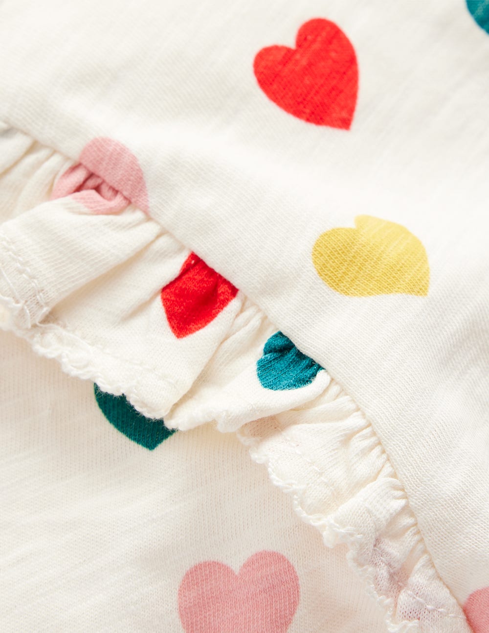Boden Frill Sleeve Slub Top - Rainbow Hearts