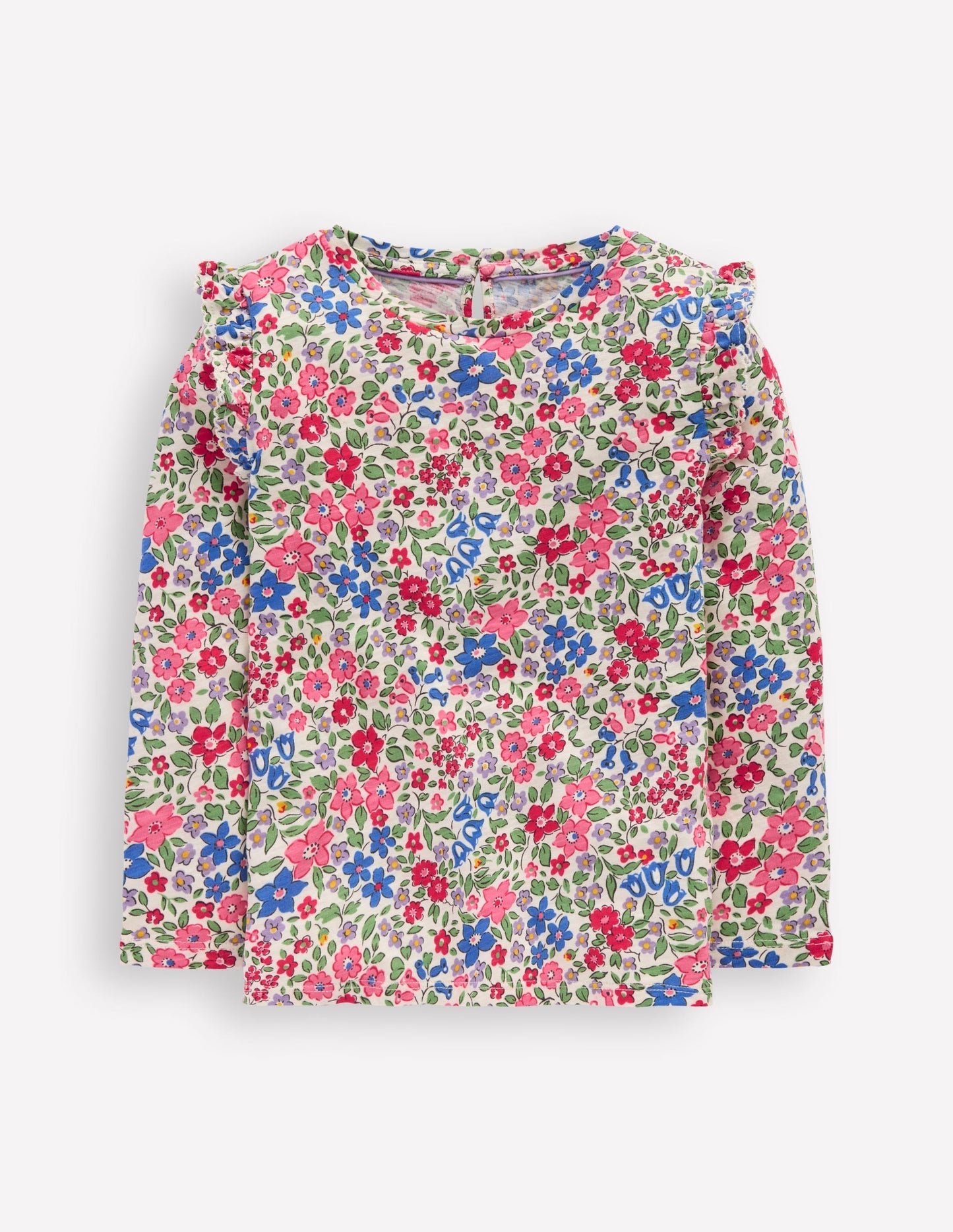 Boden Frill Sleeve Slub Top - Rose Pink Flowerbed