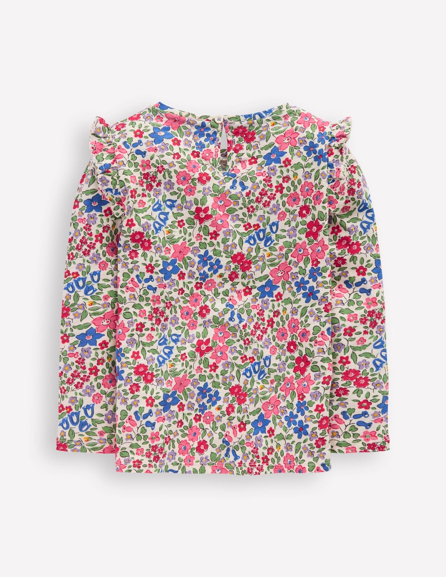 Boden Frill Sleeve Slub Top - Rose Pink Flowerbed