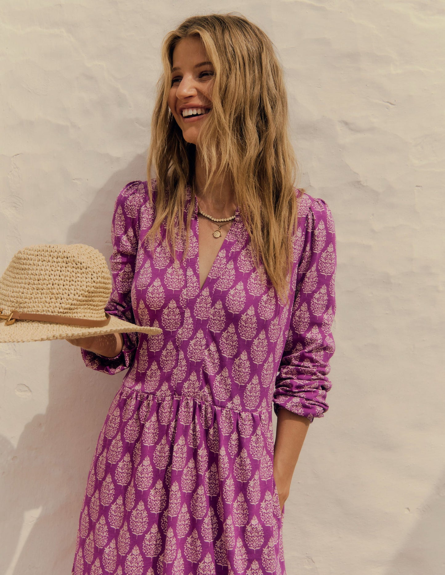 Boden Naomi Relaxed Jersey Dress - Purple, Wildflower Bouquet