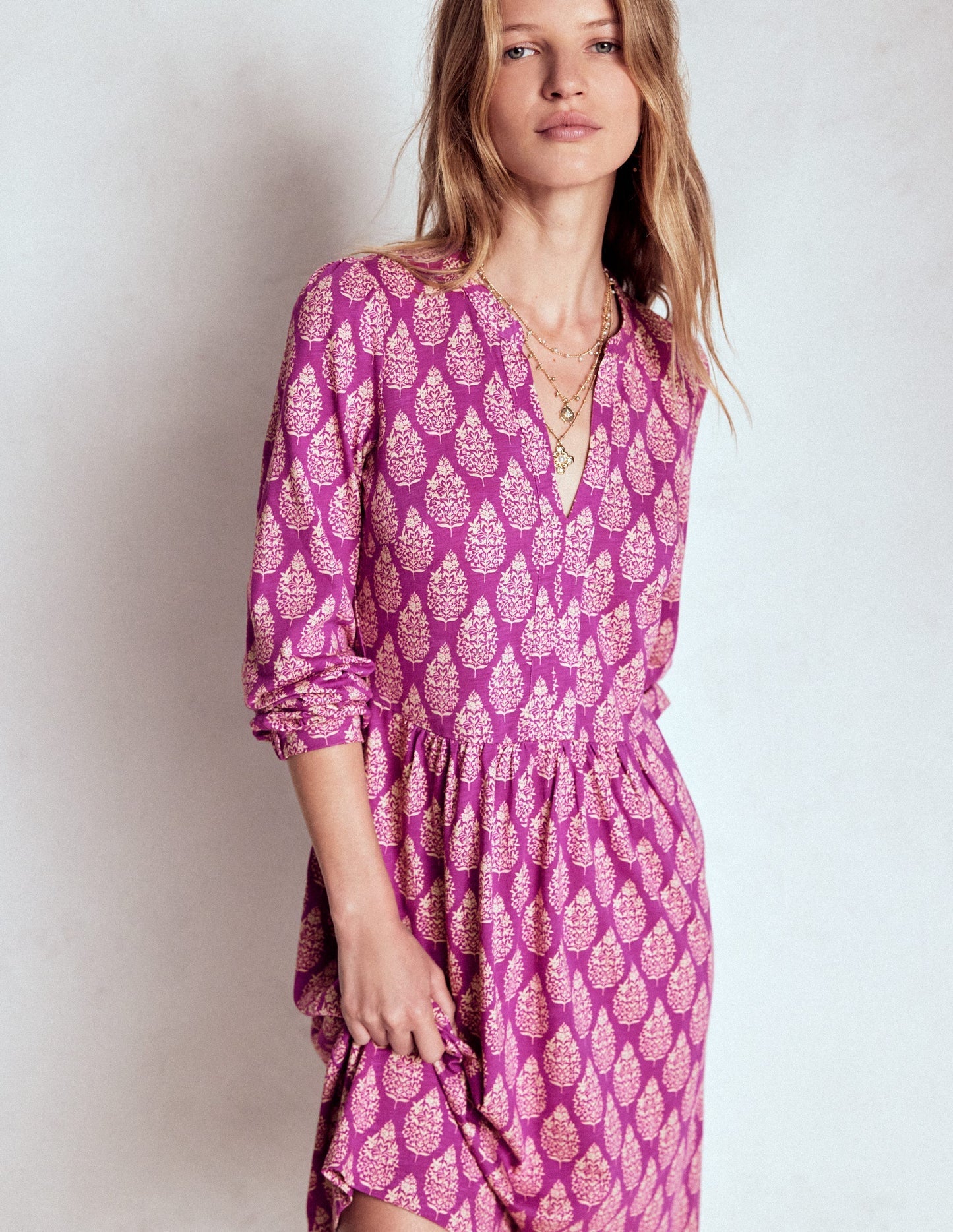Boden Naomi Relaxed Jersey Dress - Purple, Wildflower Bouquet