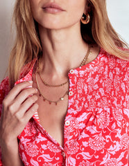 Boden Elsa Smocked Yoke Jersey Shirt - Poppy Red, Ornate Vine