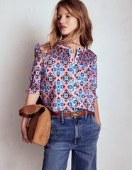 Boden Effie Short Sleeve Top - Formica Pink, Bloom Mosaic