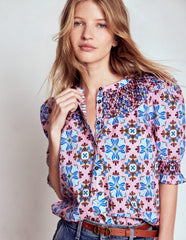 Boden Effie Short Sleeve Top - Formica Pink, Bloom Mosaic