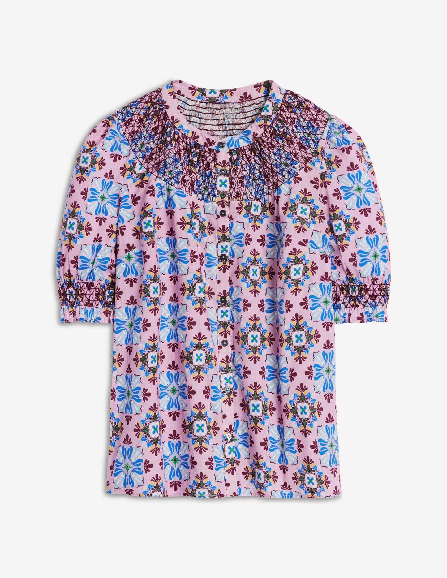 Boden Effie Short Sleeve Top - Formica Pink, Bloom Mosaic