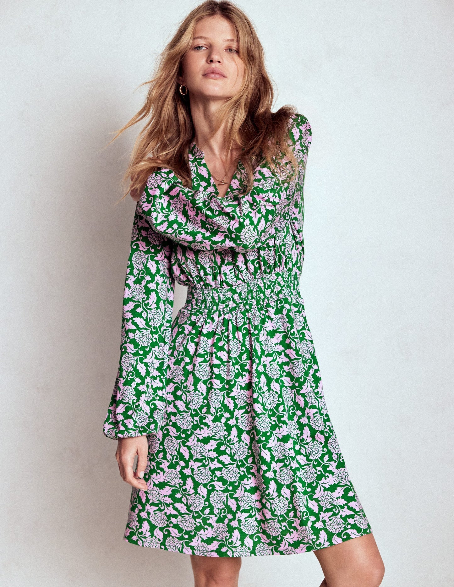 Boden Sarah Short Jersey Dress - Rich Emerald, Ornate Vine