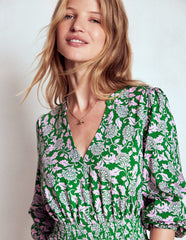 Boden Sarah Short Jersey Dress - Rich Emerald, Ornate Vine