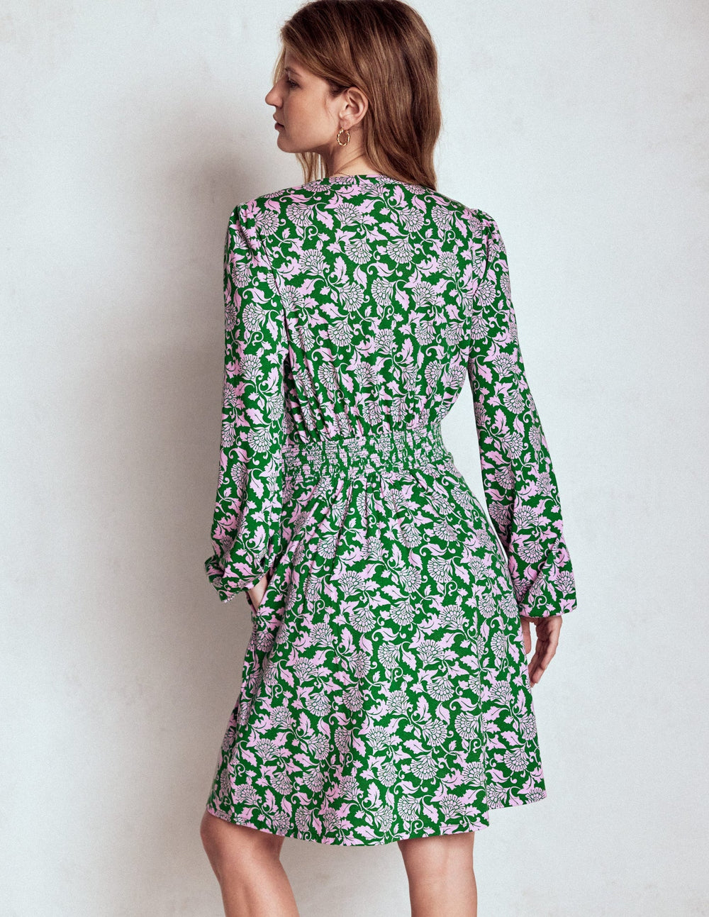 Boden Sarah Short Jersey Dress - Rich Emerald, Ornate Vine