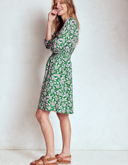 Boden Sarah Short Jersey Dress - Rich Emerald, Ornate Vine