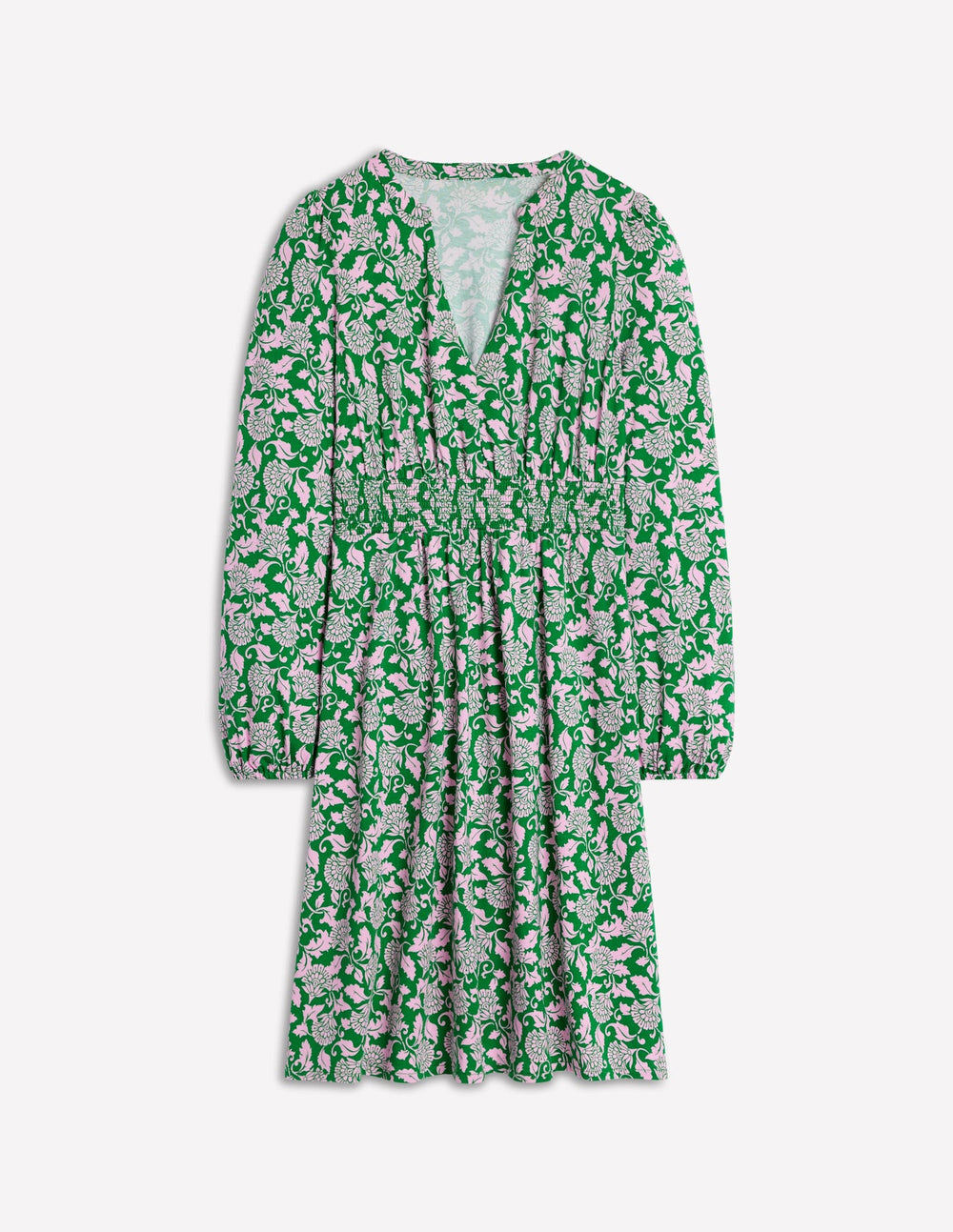 Boden Sarah Short Jersey Dress - Rich Emerald, Ornate Vine