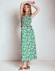 Boden Carolina Smocked Midi Dress - Rich Emerald, Ornate Vine