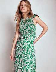 Boden Carolina Smocked Midi Dress - Rich Emerald, Ornate Vine