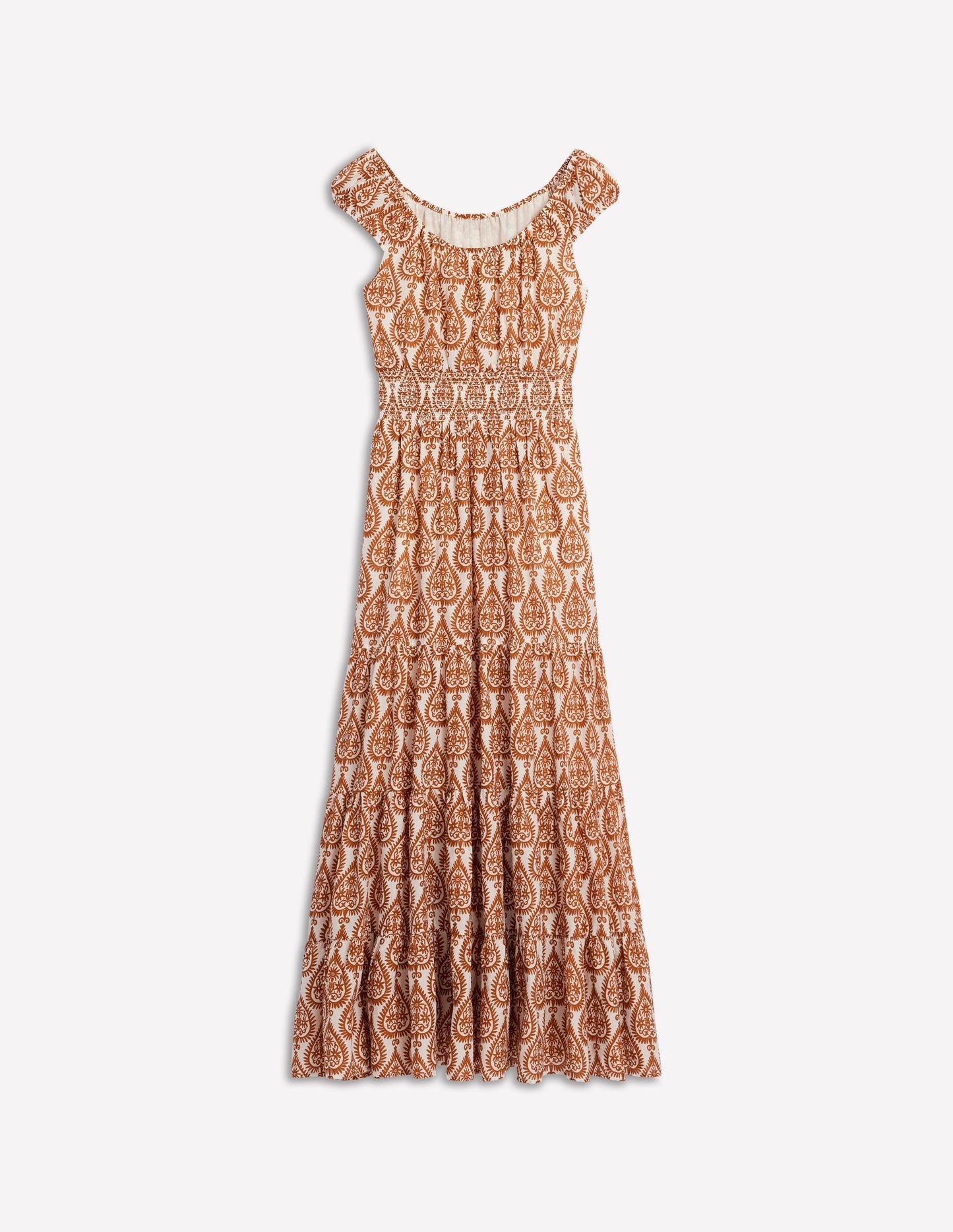 Boden Scoop Cotton Tiered Dress - Cognac, Ornate Geo