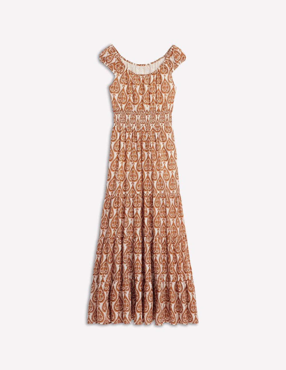 Boden Scoop Cotton Tiered Dress - Cognac, Ornate Geo