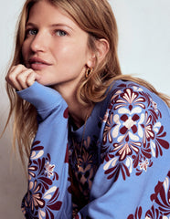 Boden Rosa Printed Sweatshirt - Soft Blue, Bloom Mosaic