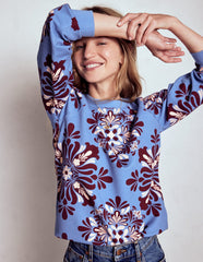 Boden Rosa Printed Sweatshirt - Soft Blue, Bloom Mosaic