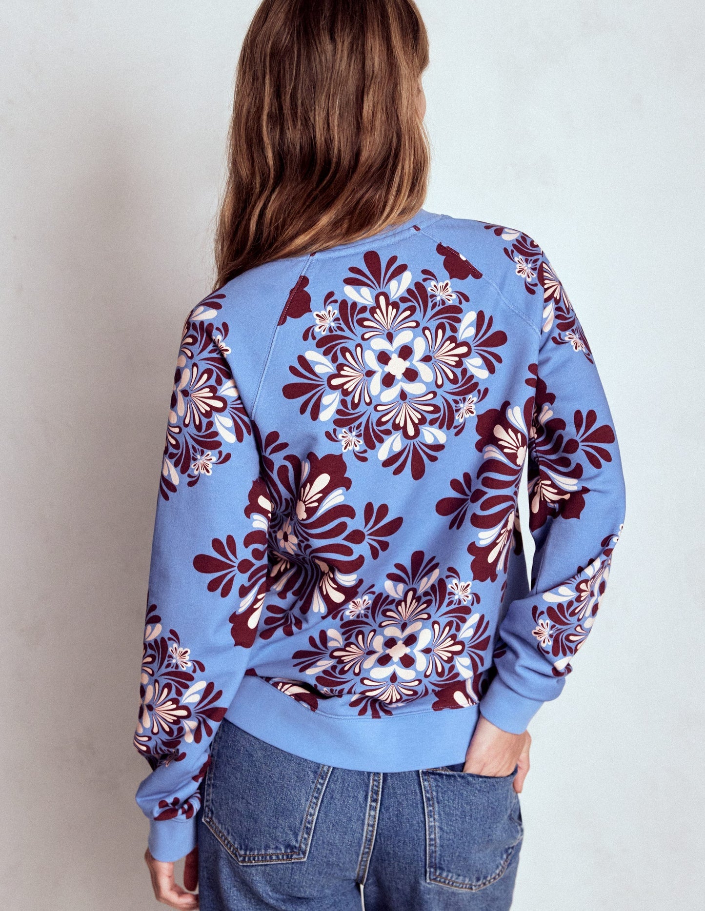 Boden Rosa Printed Sweatshirt - Soft Blue, Bloom Mosaic