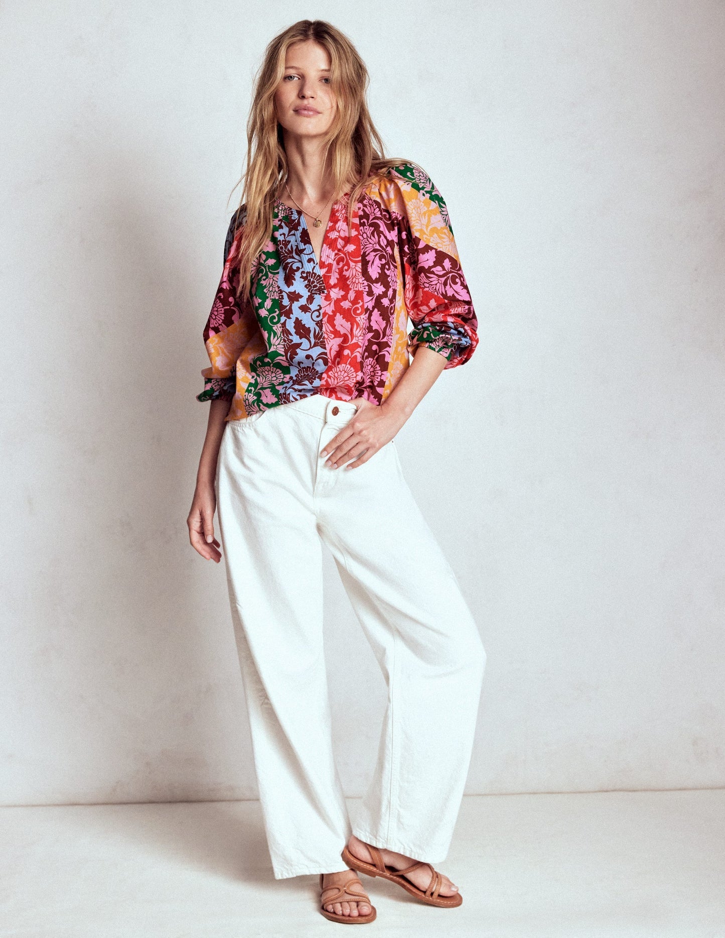 Boden Long Sleeve Notch Top - Multi, Ornate Vine
