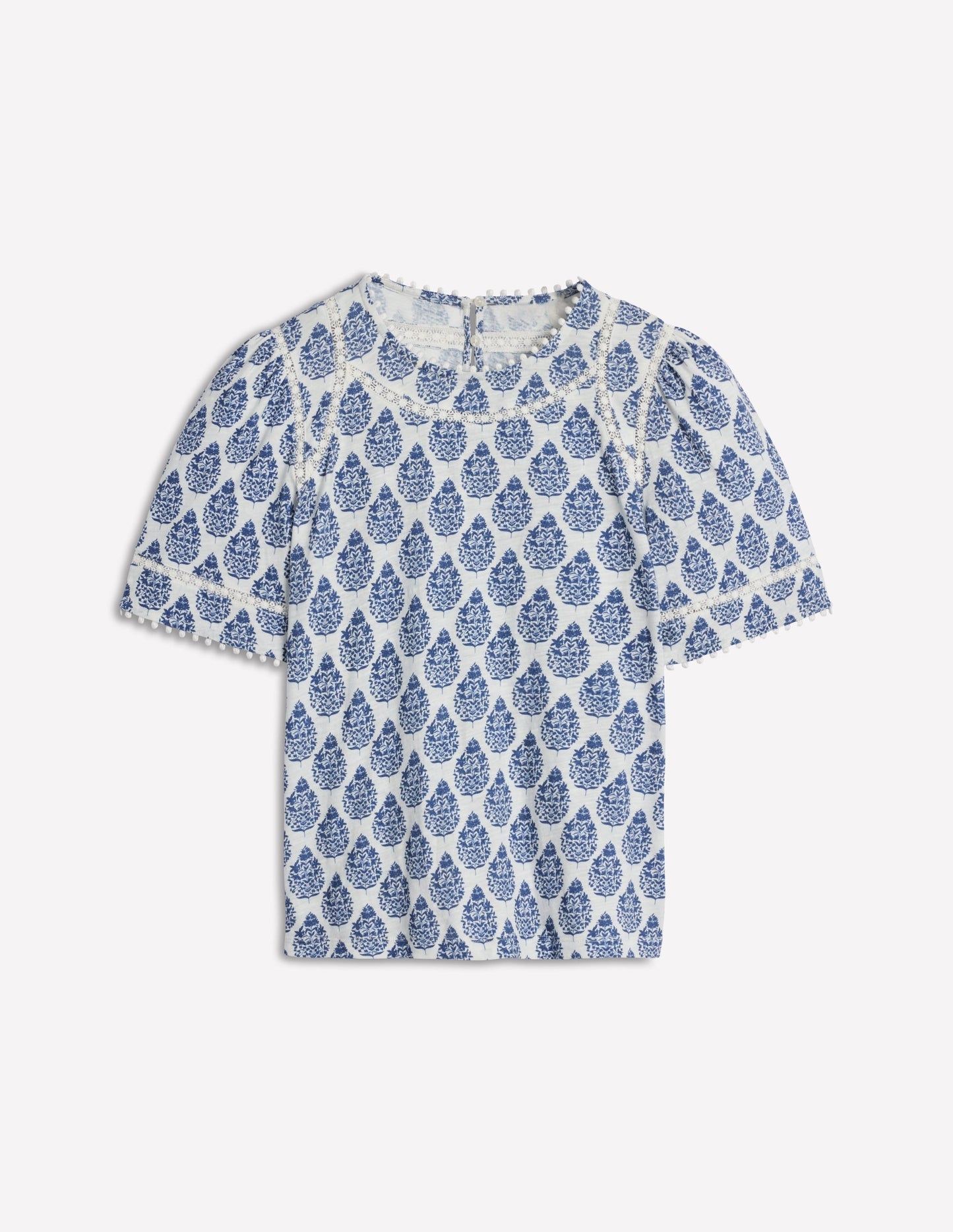Boden Mila Lace Trim Top - Denim Blue, Wildflower Bouquet
