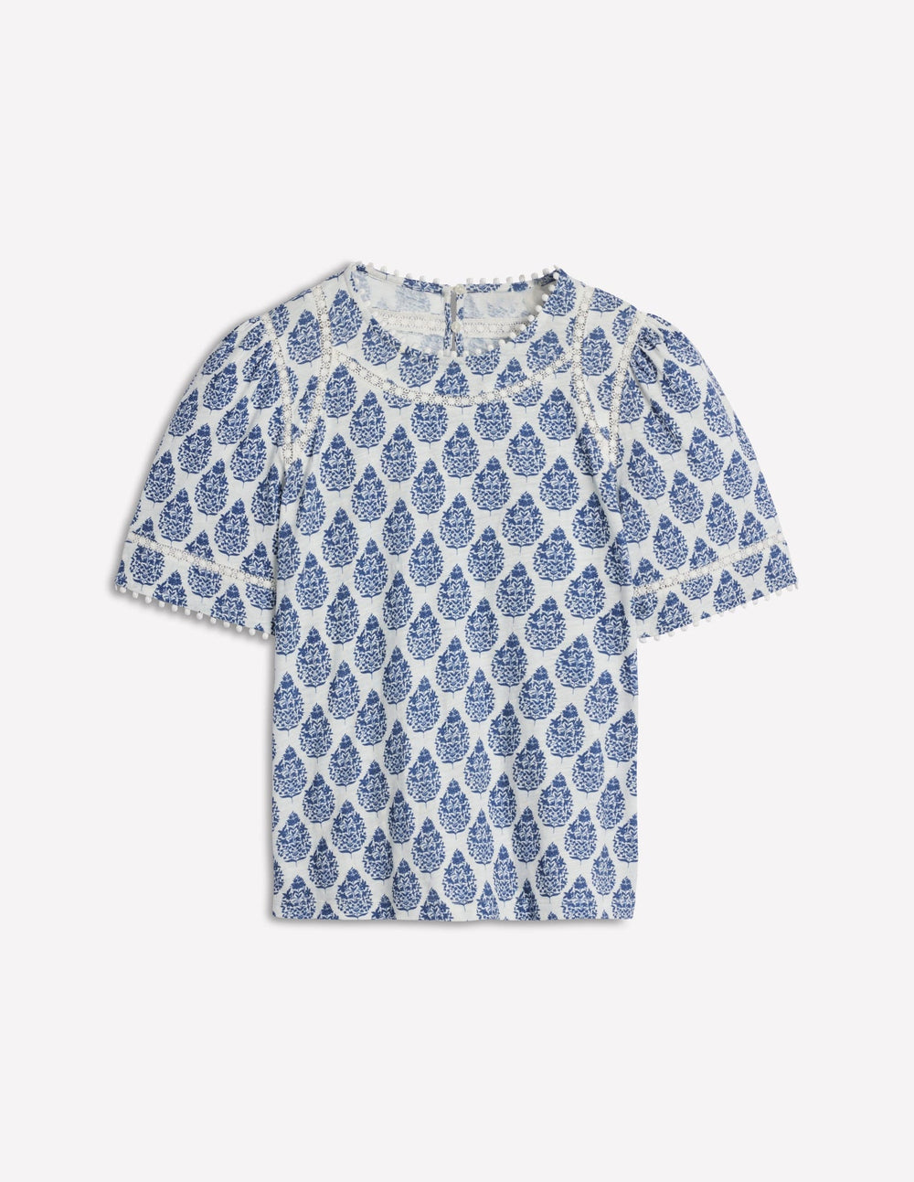 Boden Mila Lace Trim Top - Denim Blue, Wildflower Bouquet