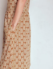 Boden Naomi Short Sleeve Dress - Cognac, Ornate Geo