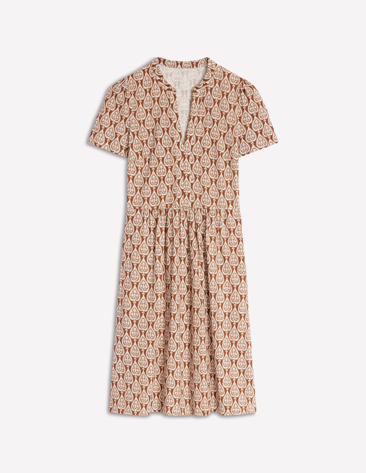 Boden Naomi Short Sleeve Dress - Cognac, Ornate Geo