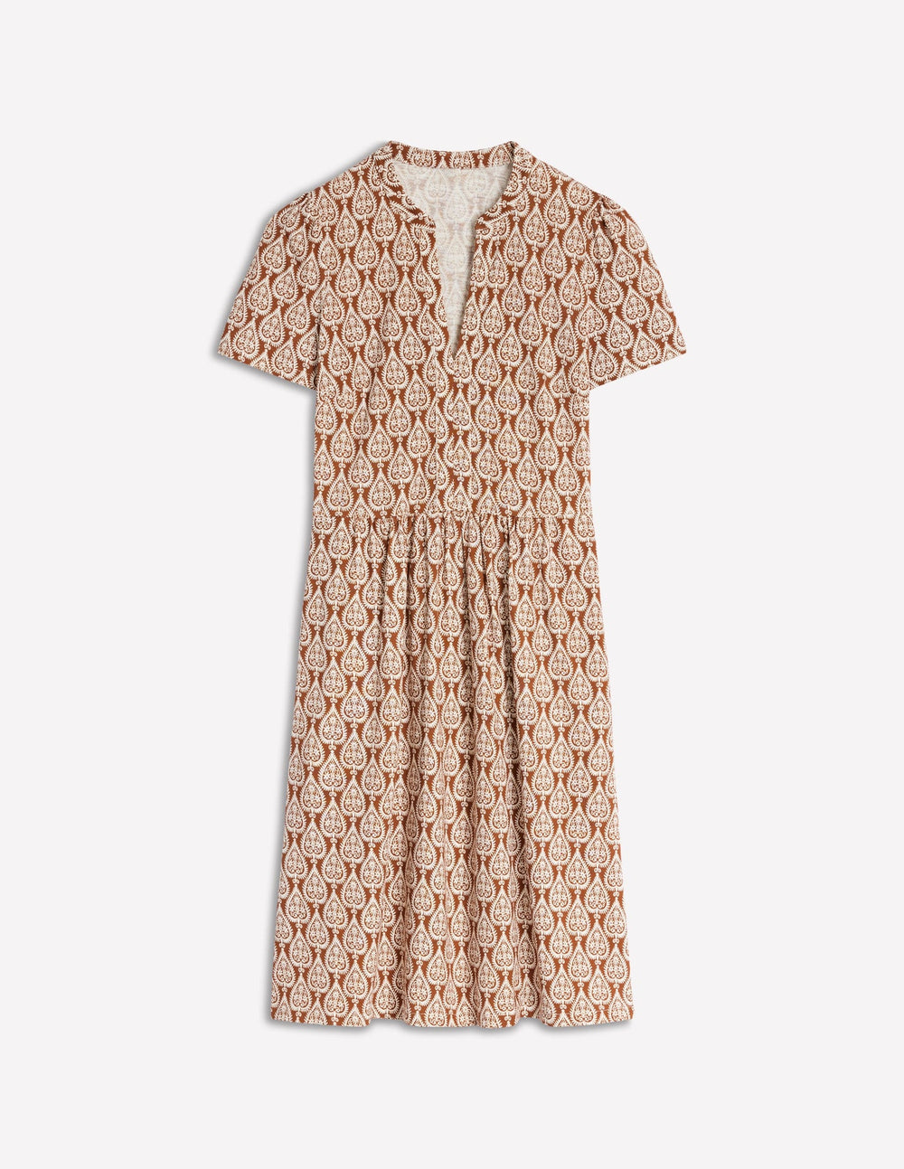 Boden Naomi Short Sleeve Dress - Cognac, Ornate Geo